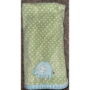 Carter's Green Polka Dot with Blue‎ Elephant Baby Blanket 27 X 37